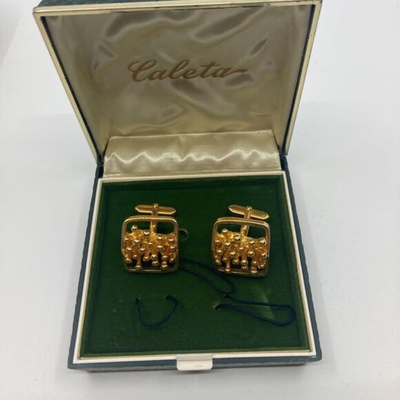 Vtg 1970 gold new deadstock original case modernist minimalist mens cufflinks - Picture 1 of 2